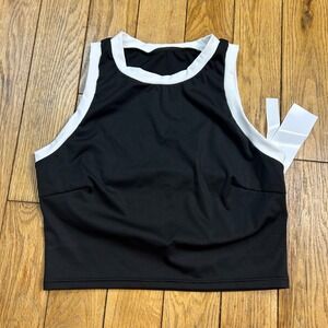 NEW‎ FISOEW Womens Black White Colorblock High Neck Crop Top Activewear Tank S